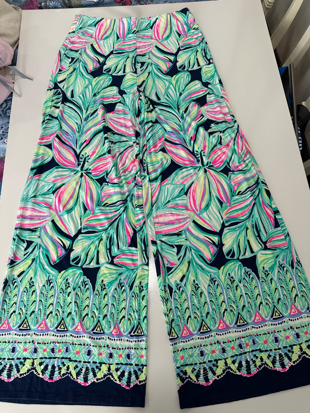 Tropical Floral  Top and Wide Leg Pants - Mint, Navy & Pink. - Picture 11 of 14